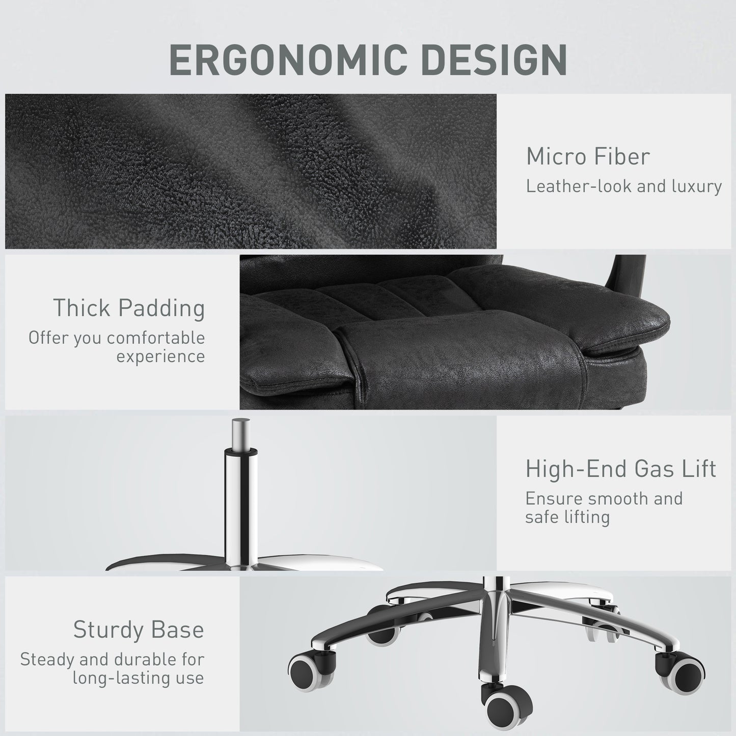 Home Executive Office Chair with Reclining Function Armrests, Swivel Wheels, Footrest, Computer Desk Chair in Black | Vinsetto-5