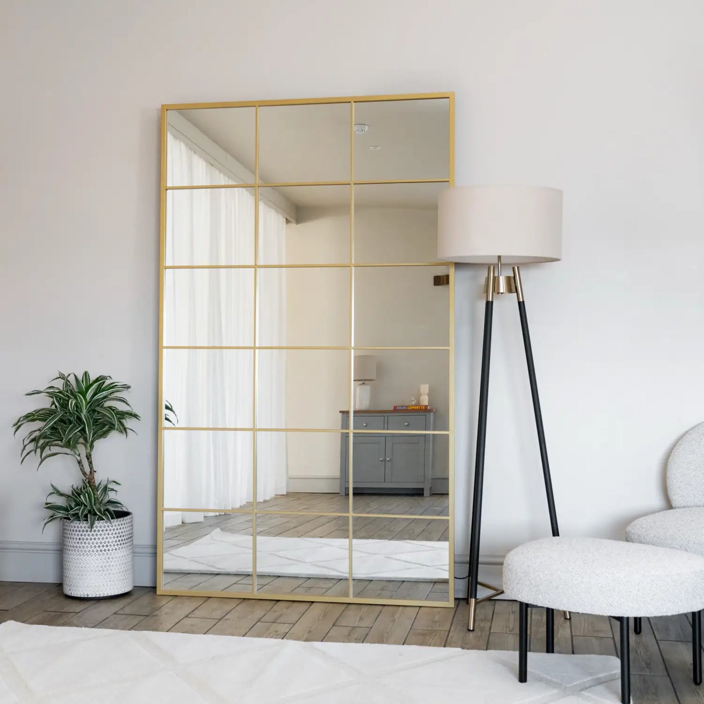 Kyō - Full Length Gold Metal Rectangle Lattice Window Mirror - 200cm x 120cm-2