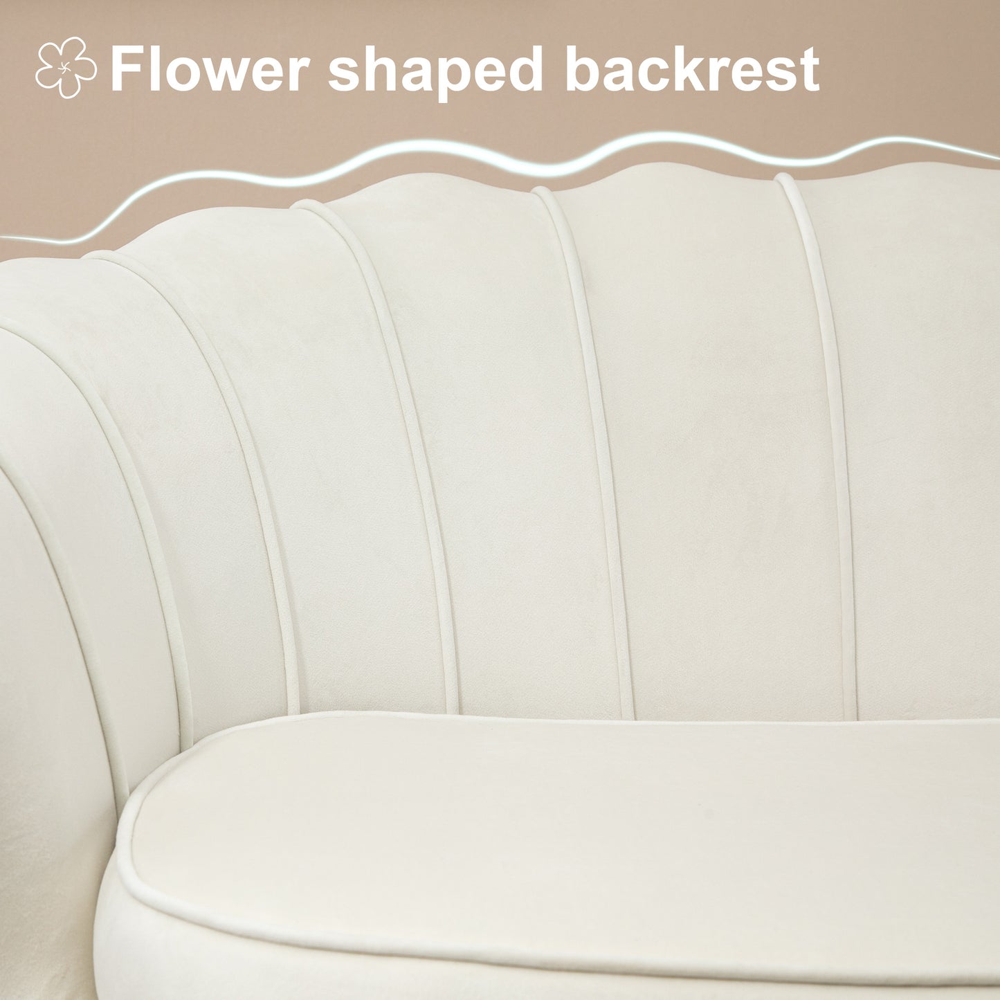 HOMCOM 2 Seater Sofa, Modern Velvet Loveseat Sofa, Fabric Small Couch with Petal Backrest and Gold Steel Legs for Living Room, Bedroom, Cream-2