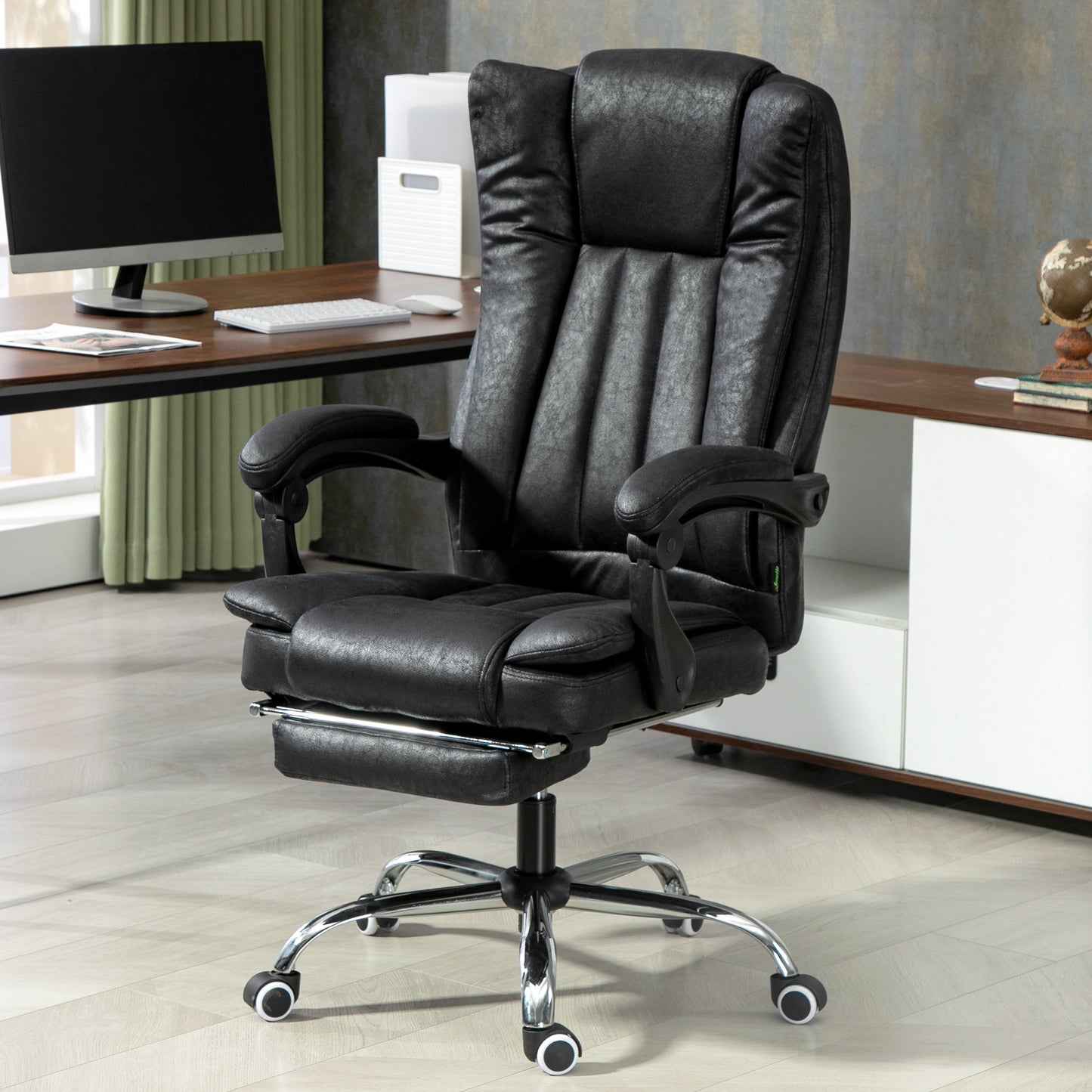 Home Executive Office Chair with Reclining Function Armrests, Swivel Wheels, Footrest, Computer Desk Chair in Black | Vinsetto-8