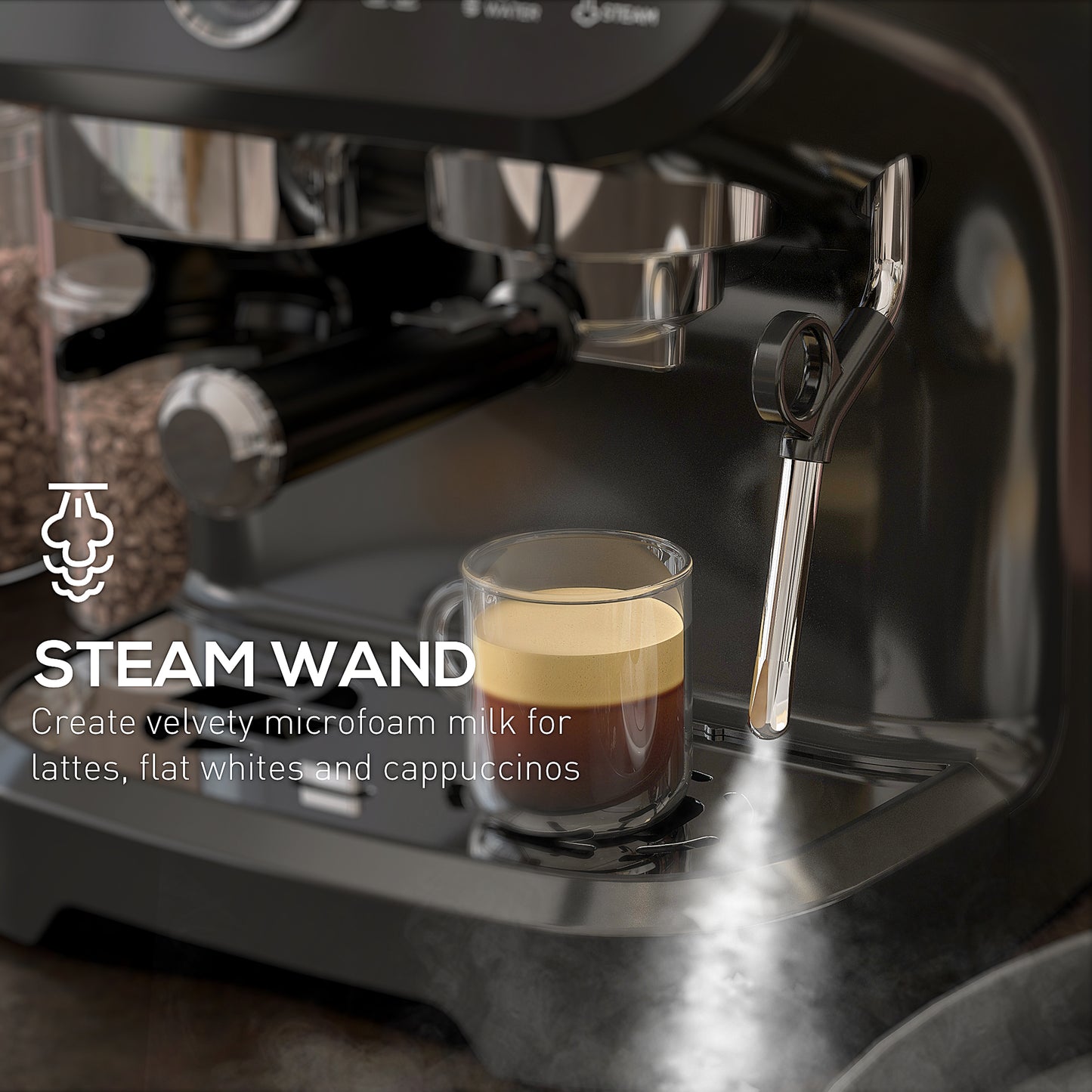 15 Bar Coffee Machine, with Adjustable Grind, Steamer and Accessories by HOMCOM-3