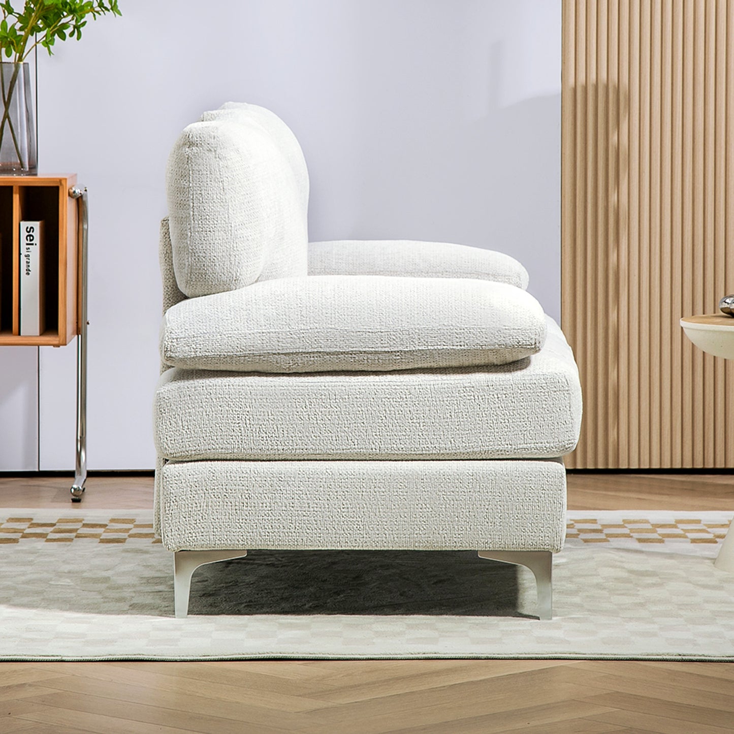 HOMCOM 2 Seater Sofa, Modern Fabric Loveseat with Spring Cushion and Metal Legs, Small Couch in Cream White-5