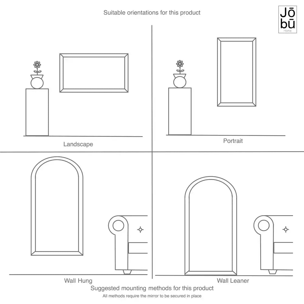 Yōko - Full Length Black Metal Gentle Arch Mirror - 180cm x 90cm-3