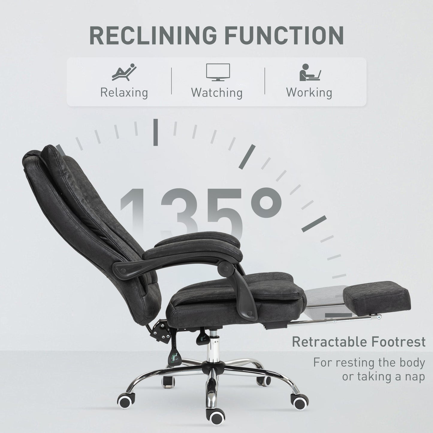 Home Executive Office Chair with Reclining Function Armrests, Swivel Wheels, Footrest, Computer Desk Chair in Black | Vinsetto-3