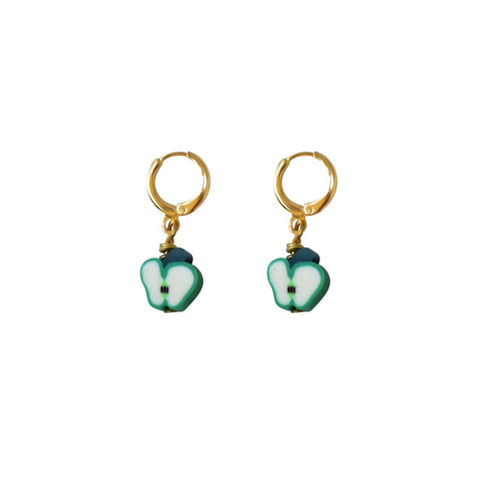 Green Apple Fruit Huggie Earrings | by Ifemi Jewels-0