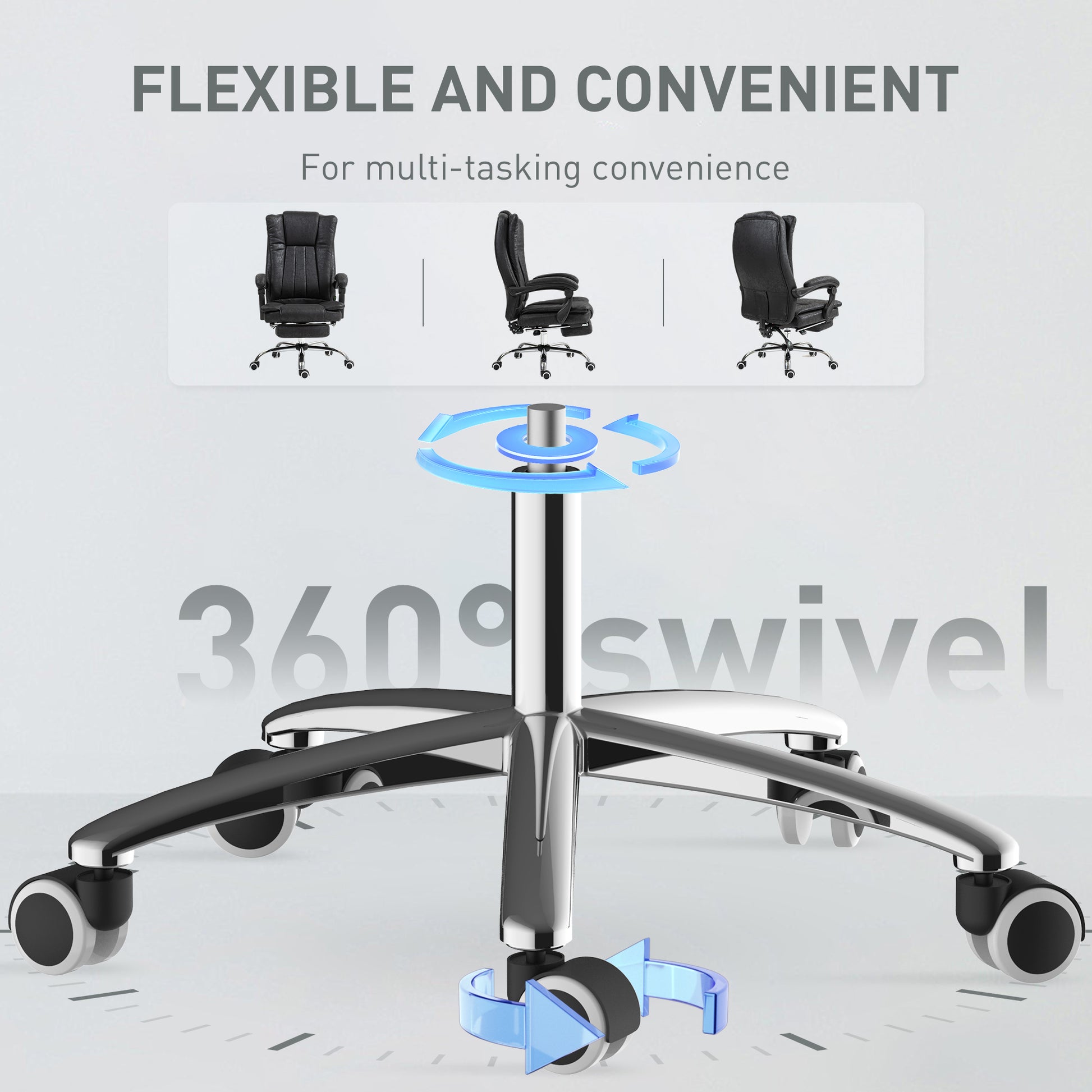 Home Executive Office Chair with Reclining Function Armrests, Swivel Wheels, Footrest, Computer Desk Chair in Black | Vinsetto-4
