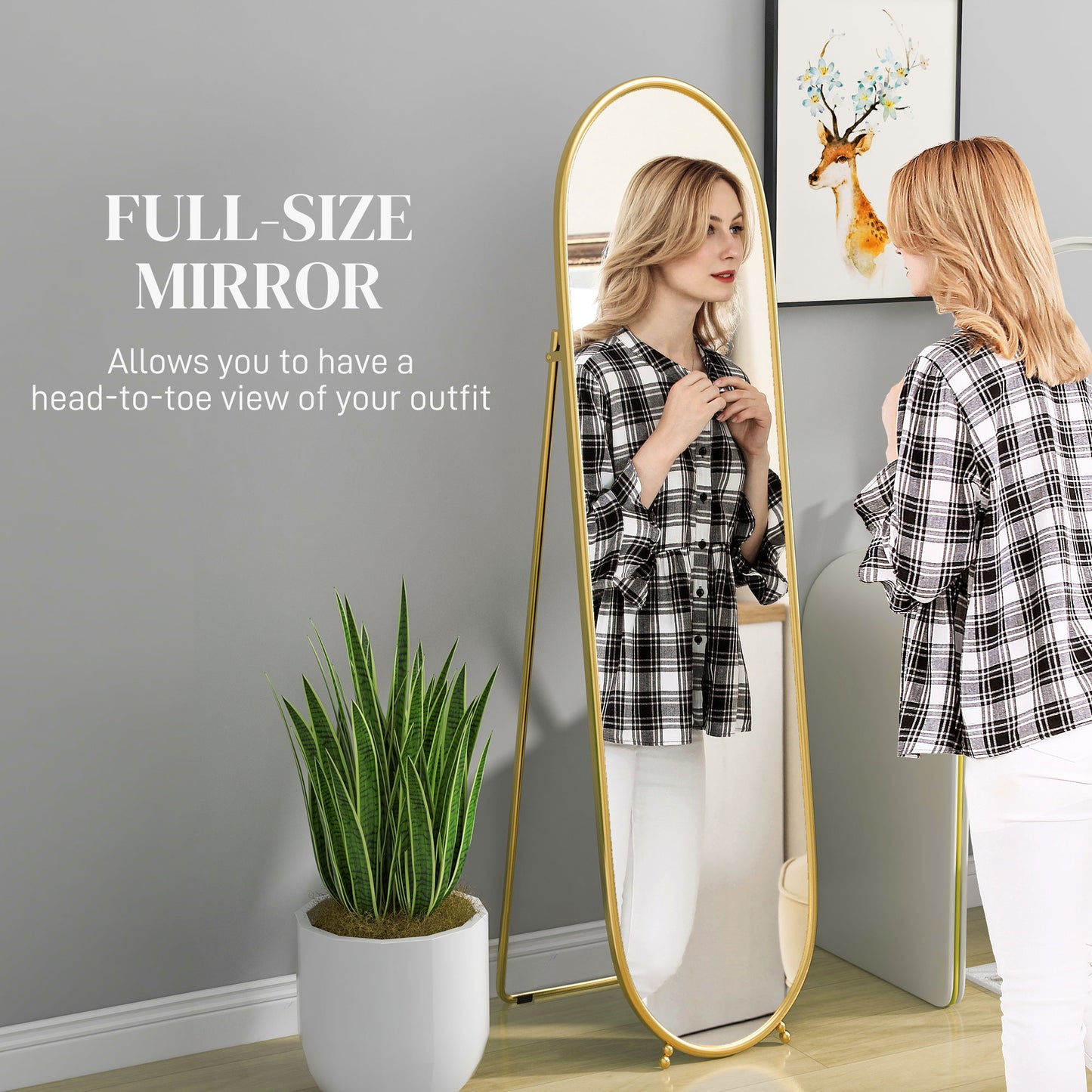 40 x 160cm Full Length Mirror, Floor Standing, Wall-Mounted or Leaning Against Wall Tall Mirror w/ Support Frame | HOMCOM-2