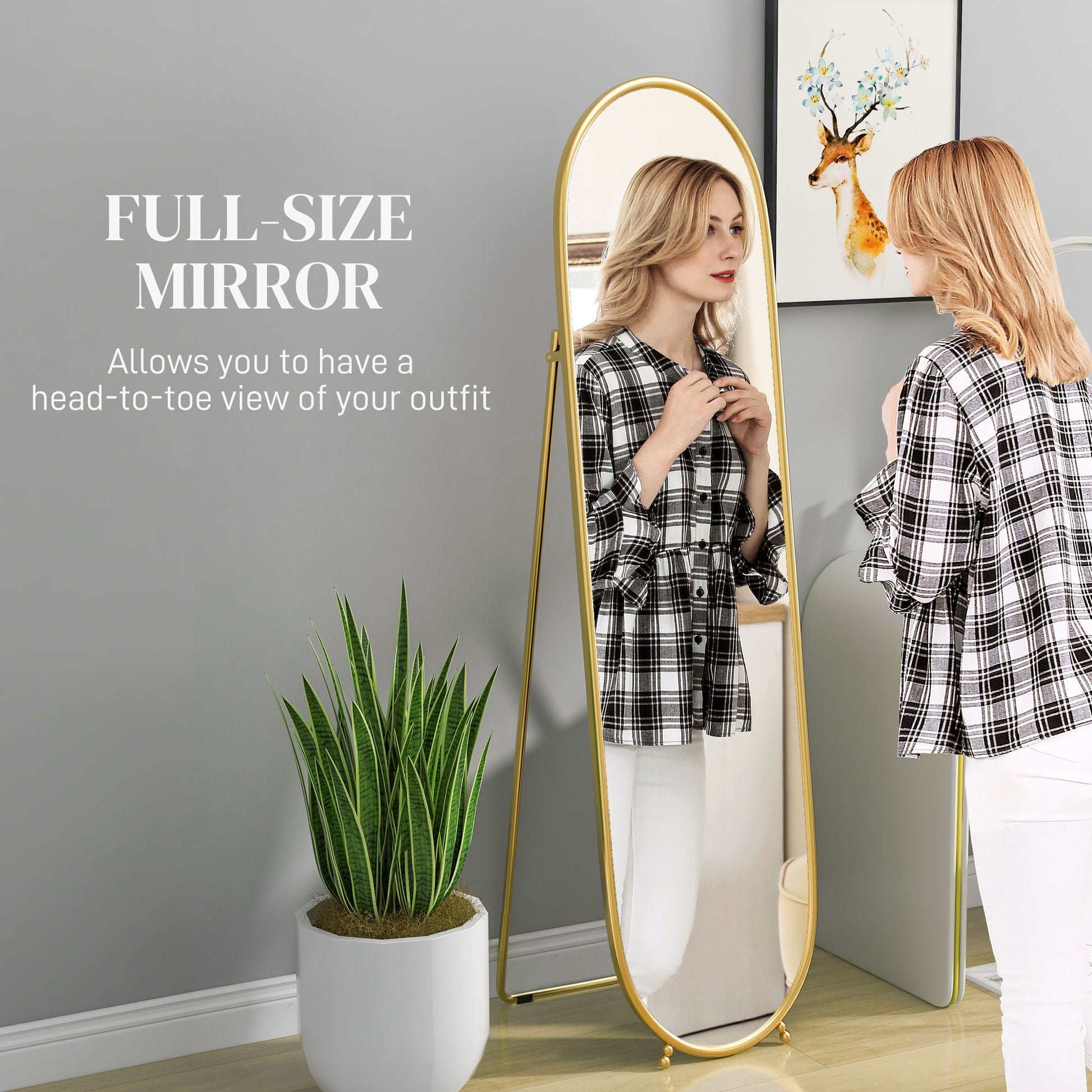 40 x 160cm Full Length Mirror, Floor Standing, Wall-Mounted or Leaning Against Wall Tall Mirror w/ Support Frame | HOMCOM-2