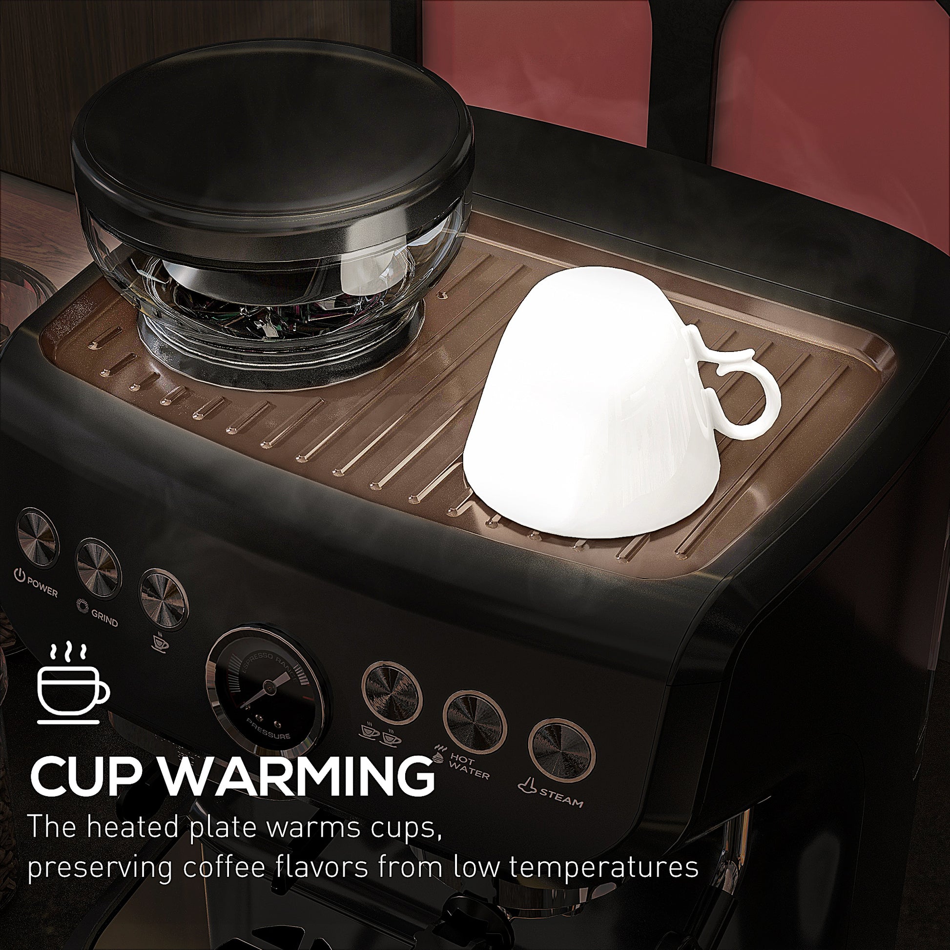15 Bar Coffee Machine, with Adjustable Grind, Steamer and Accessories by HOMCOM-6