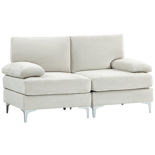 HOMCOM 2 Seater Sofa, Modern Fabric Loveseat with Spring Cushion and Metal Legs, Small Couch in Cream White-0