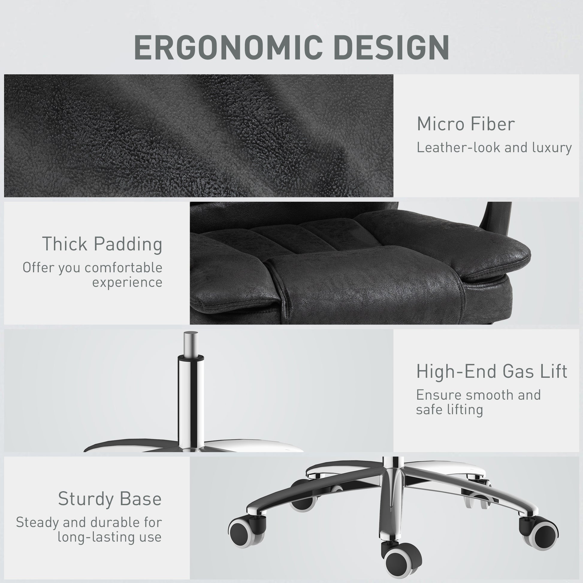 Home Executive Office Chair with Reclining Function Armrests, Swivel Wheels, Footrest, Computer Desk Chair in Black | Vinsetto-5