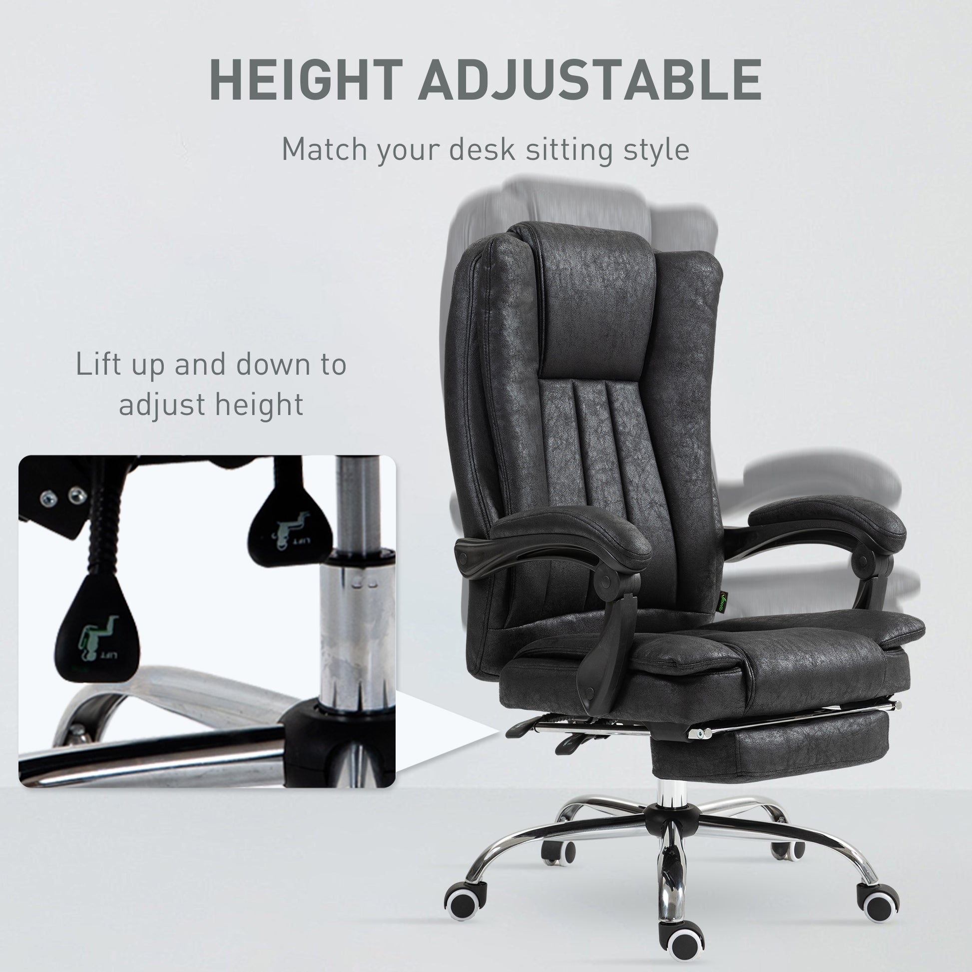 Home Executive Office Chair with Reclining Function Armrests, Swivel Wheels, Footrest, Computer Desk Chair in Black | Vinsetto-2