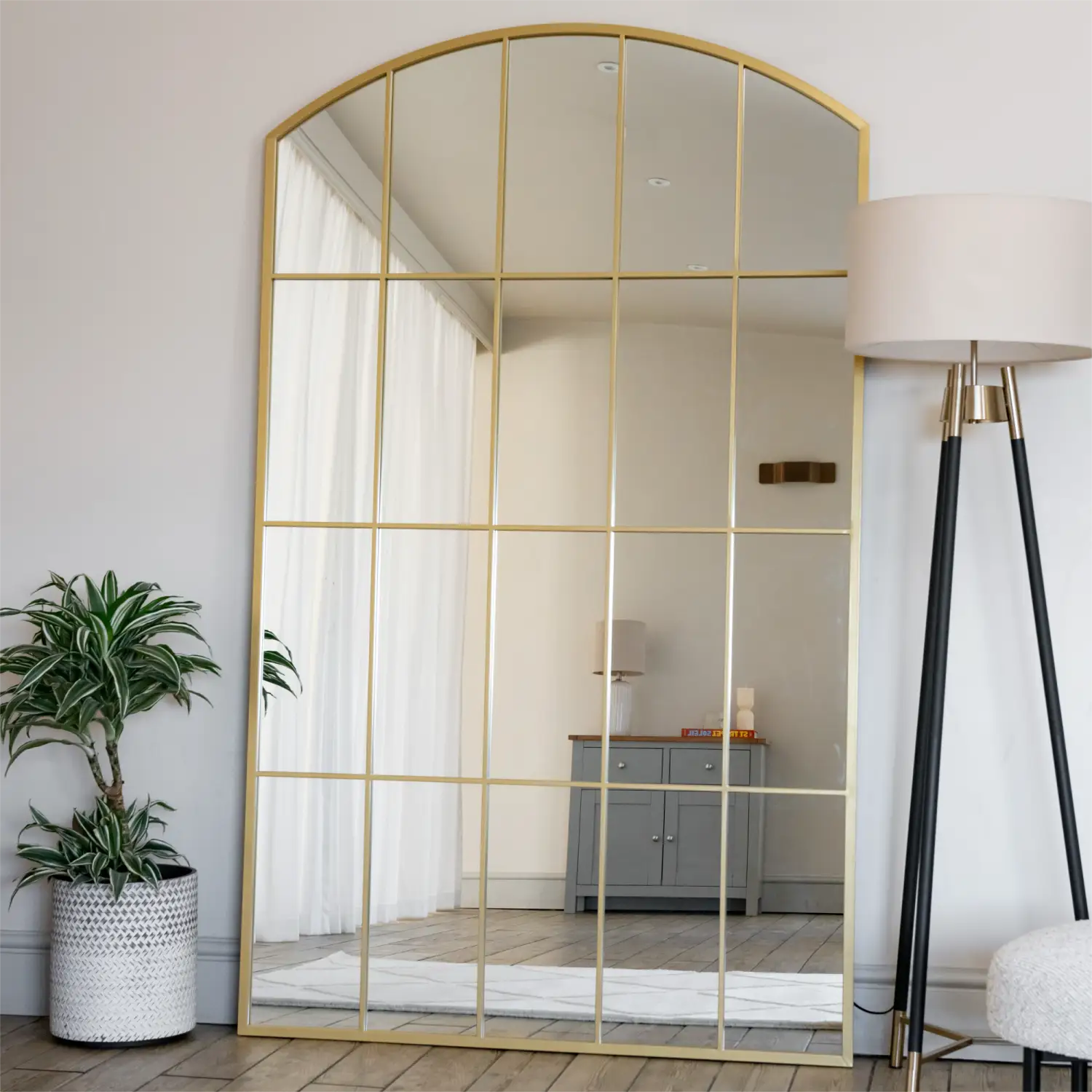 Tomi- Full Length Gold Metal Arched Lattice Window Mirror - 200cm x 120cm-0