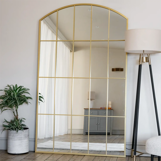 Tomi- Full Length Gold Metal Arched Lattice Window Mirror - 200cm x 120cm-0