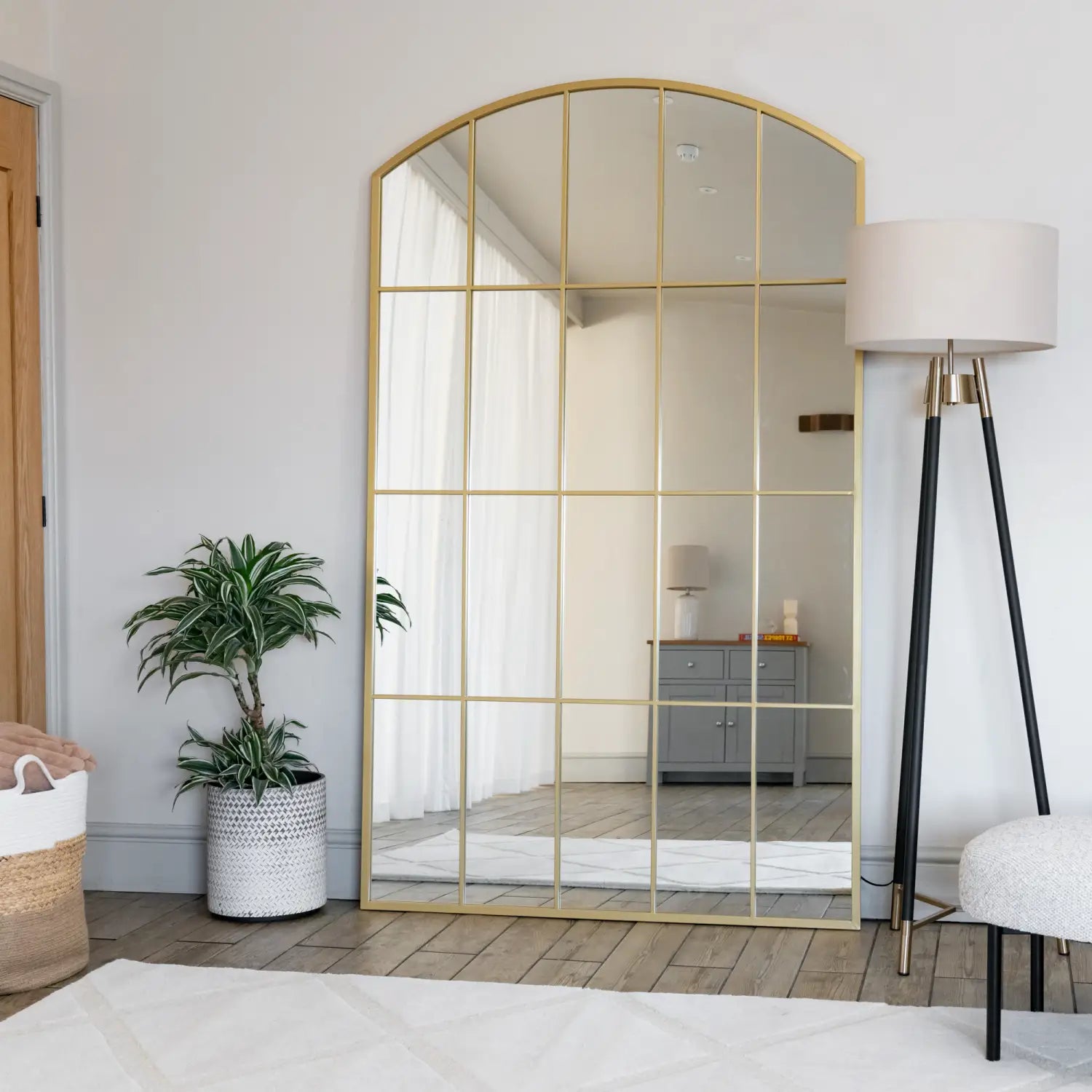 Tomi- Full Length Gold Metal Arched Lattice Window Mirror - 200cm x 120cm-2