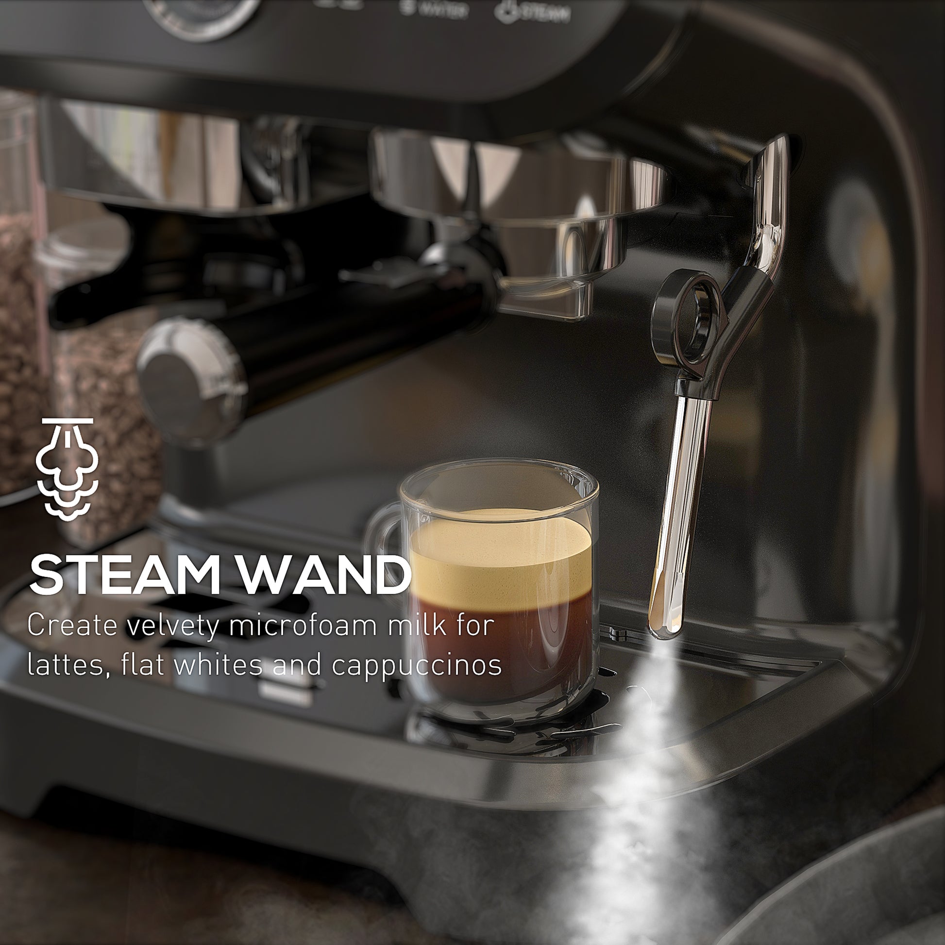 15 Bar Coffee Machine, with Adjustable Grind, Steamer and Accessories by HOMCOM-3